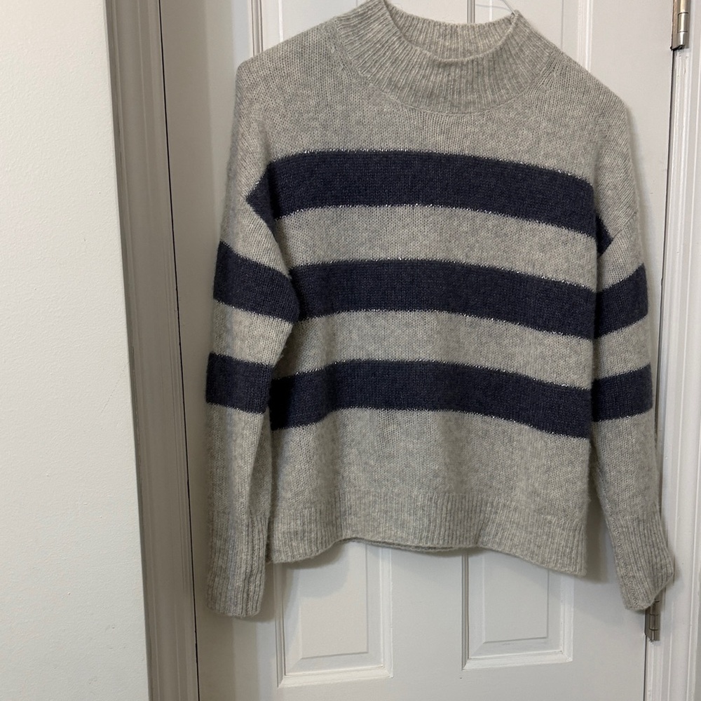 Rails Gray and Navy Striped Turtleneck Sweater